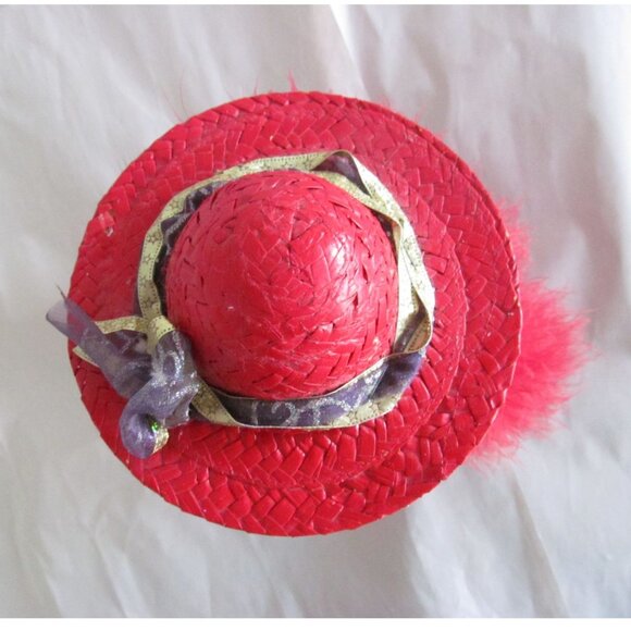 Handcrafted Red Hat Society Lady with Feather Boa Decorative Doll Gourd Figure - Picture 8 of 11